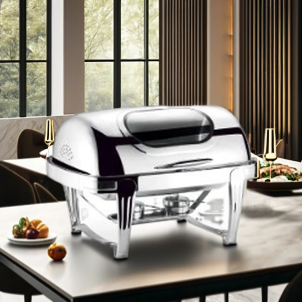 Luxury 9L Tiger Foot Stainless Steel Buffet Stove With Square Glass Lid Self-Service Fuel Heating Method Elegant Food Heater