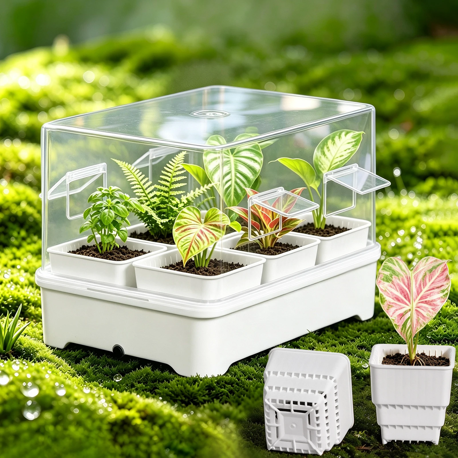 Humidity Dome Kit - ชุดถาดเพาะเมล็ด Meshpot พร้อมโดมปรับระดับการระบายอากาศและควบคุมความชื้น และช่องสำหรับการตัดแต่งรากด้วยลม ถาดเพาะต้นกล้าแบบใช้ซ้ำได้