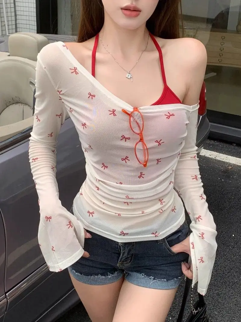 

Элегантный комплект из двух предметов: топ с длинным рукавом и бантом в стиле Y2K + жилет на шнуровке, новый дизайн 2026 года