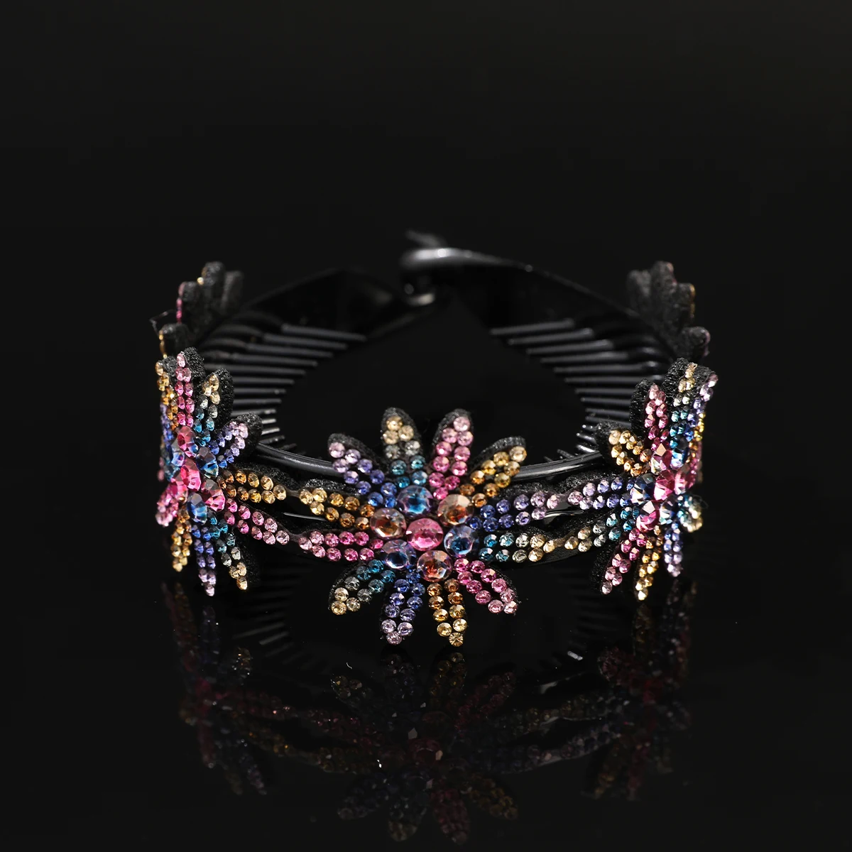 AWAYTR 패션 크리스탈 플라워 헤어핀 번 헤어 클립 포니테일 버클 헤어 클립 확장형 헤어 액세서리 여성용 바레트