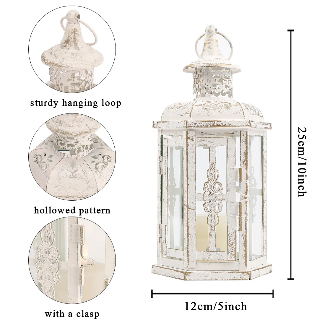 Decorative Candle lantern-10inch High Vintage Style Hanging Lantern Metal Candleholder for Indoor Outdoor Events and Weddings
