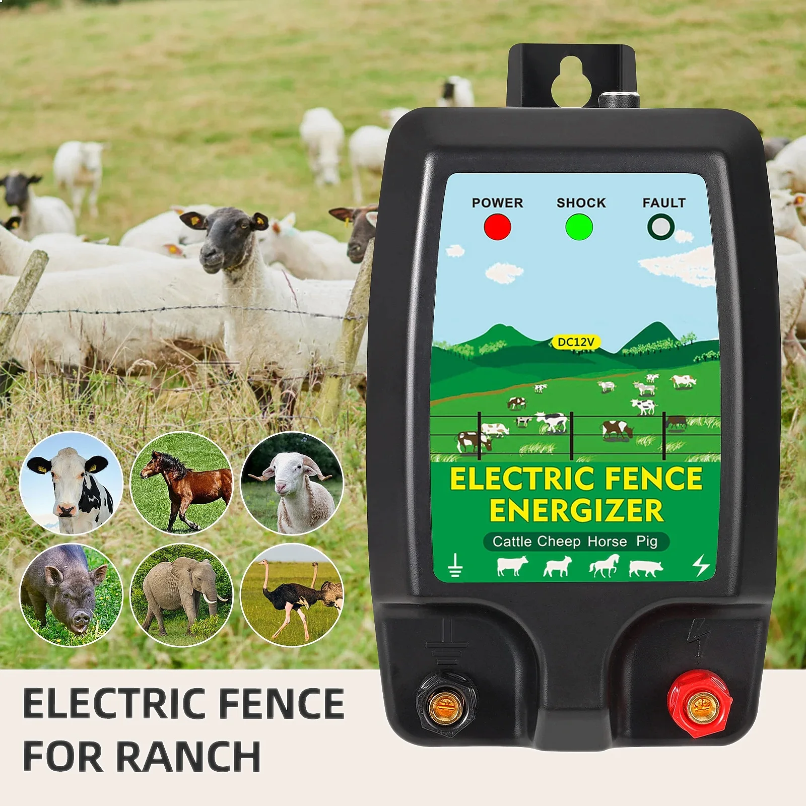 10KM電気柵用エナジャイザー高電圧コントローラーDC 12 - Livestock Fence Energizer 12V のレビューと価格