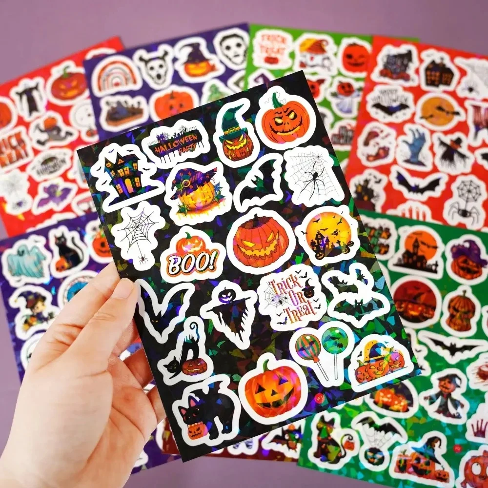 160 szt. 8 arkuszy naklejek świątecznych, halloweenowych, wielkanocnych, laserowe króliczki, jajka, kreskówkowe, holograficzne, wodoodporne, usuwalne naklejki winylowe do dekoracji