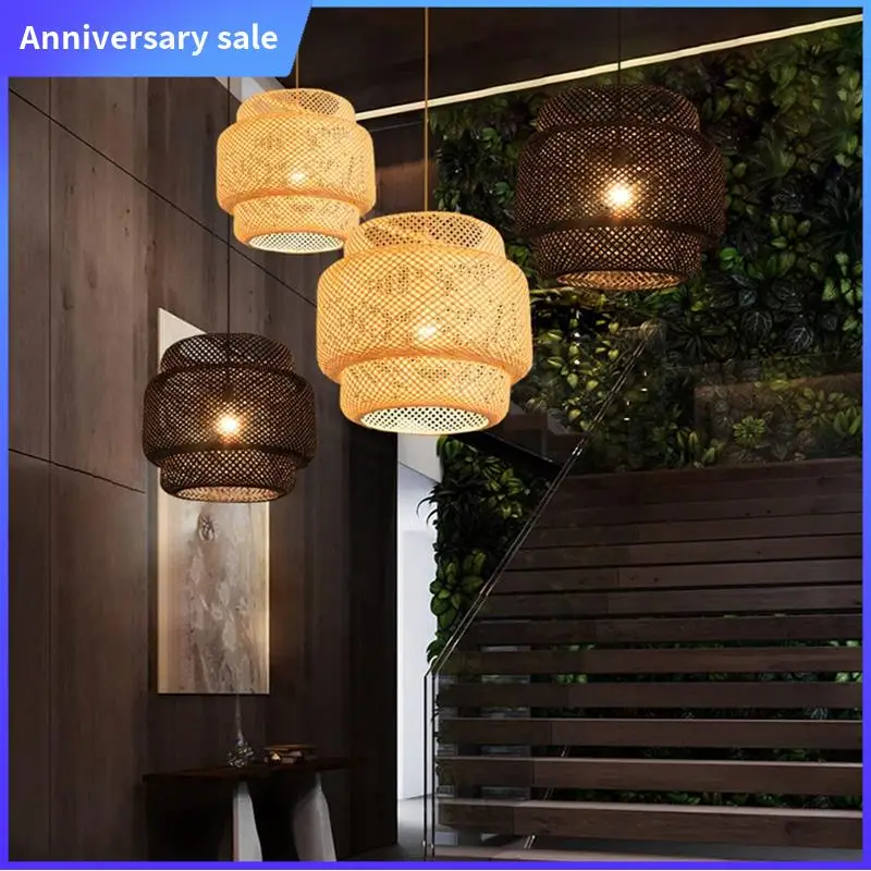 

AD23-Pendant Light Ceiling Retro Hanging Cafe Lights Loft Japanese Style Hand Weaved Bamboo Woven Lampshade For Teahouse