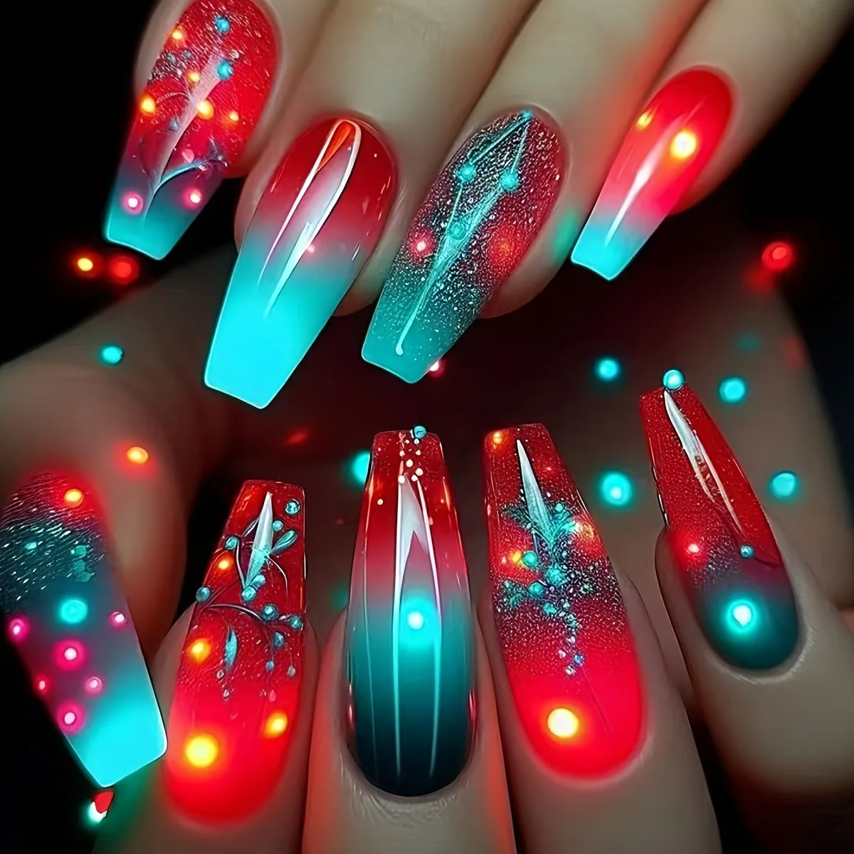 24 قطعة/المجموعة قصيرة متوسطة طويلة الأظافر وهمية التدرج الأرجواني الأصفر الأزرق غروب الشمس y2k مربع اللوز الصيف نصائح اضغط على الأظافر كاذبة الفن