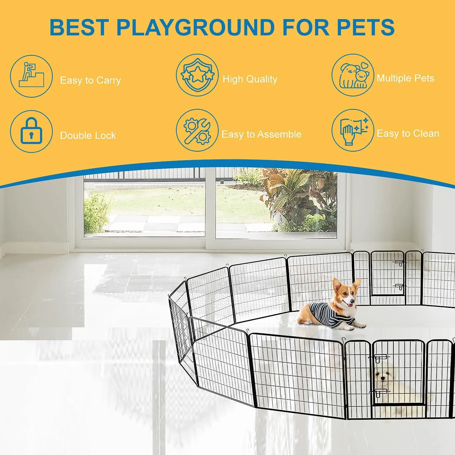 Playpen Indoor, Puppy Play Pen For Indoor & Outdoor, 16 Panel Metal Dog Pen Fence, Dog Fences For The Yard, Portable