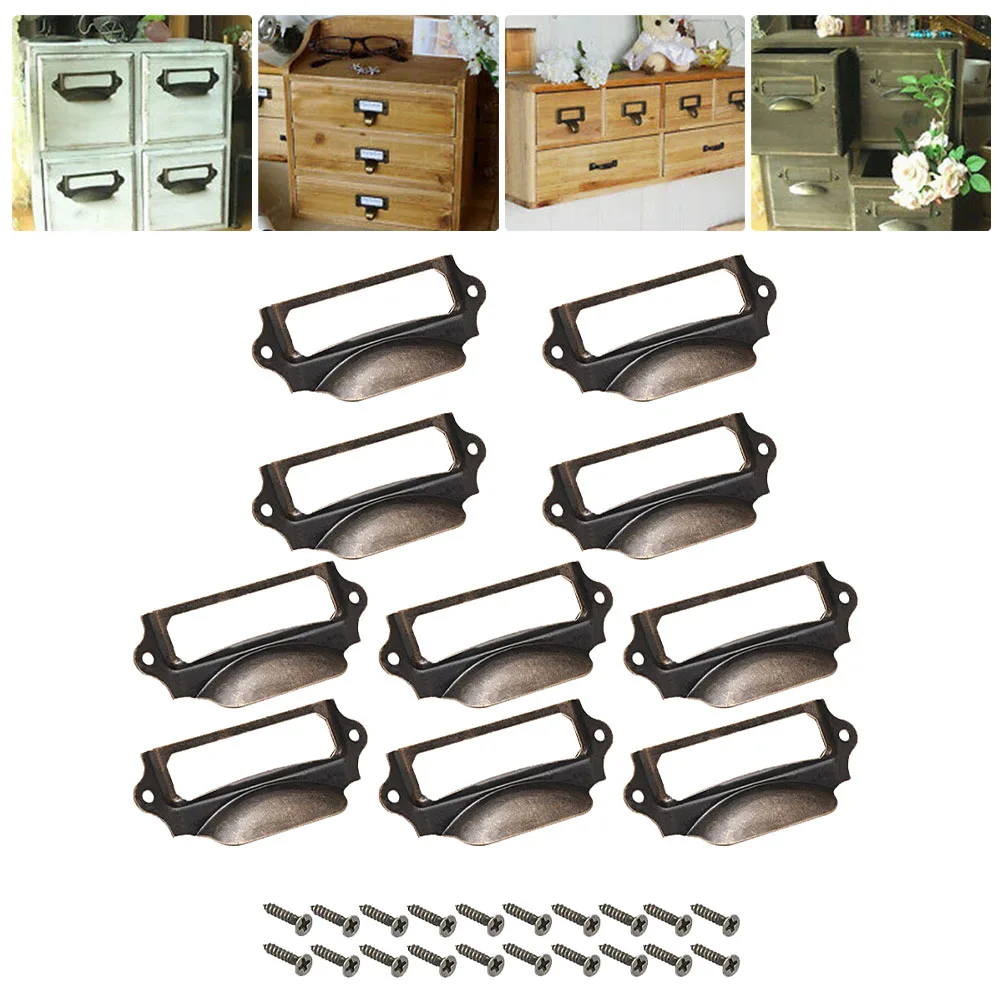 Home Pull Handle Label Cabinet Frame Retro Screws Tag 10pcs 70 30mm Bronze Card Cupboard Drawer File Holder Iron