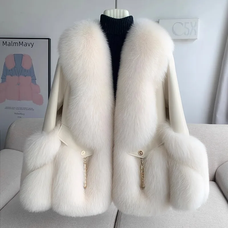 Winter jacket women fox fur coat women's new fur sheepskin locomotive goose down clothing winter warm tide