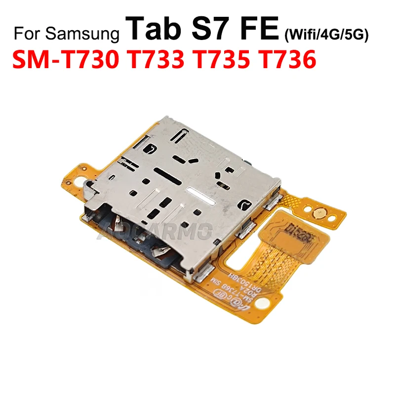 Aocarmo For Samsung Galaxy Tab S7 FE 5G 4G T733 T735 T730 T736B Sim Card Reader Holder Flex Cable Repair Parts