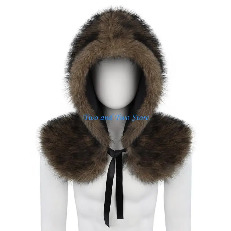 

HX6F Мужской плащ из искусственного плюша с капюшоном, средневековый аксессуар, теплая стильная зимняя накидка на шею