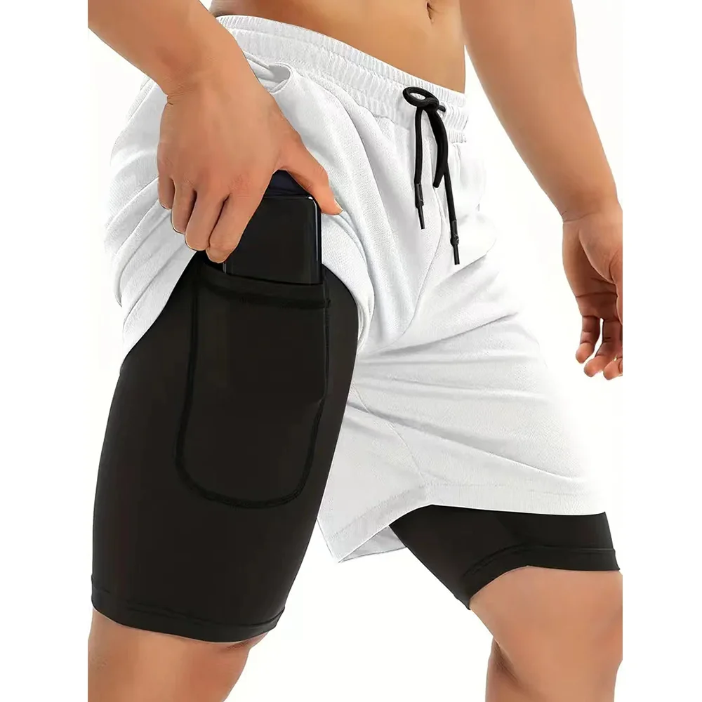 Short de course 2 en 1 pour hommes, double couche, été, séchage rapide, Fitness, Sport, entraînement, musculation, pantalons courts