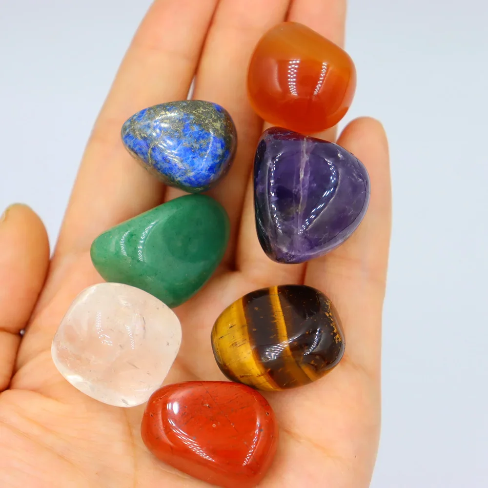 

7 Chakra Reiki Healing Crystals Yoga Balance Irregular Shape Polished Tumbled Palm Stones with Velvet Bag