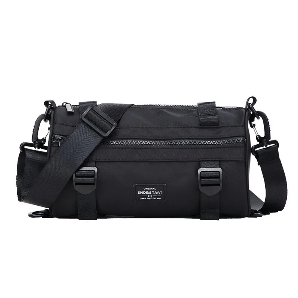 

Сплошной цвет, мужская цилиндрическая сумка, большая вместительная многофункциональная парусиновая сумка через плечо, простая сумка на молнии в японском стиле