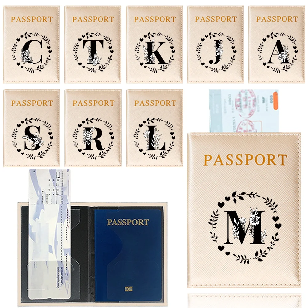 

Passport Case PU Leather Materia Credit Card Storage Case Simplicity Garland Letter Printing Travel Passport Cover for Unisex