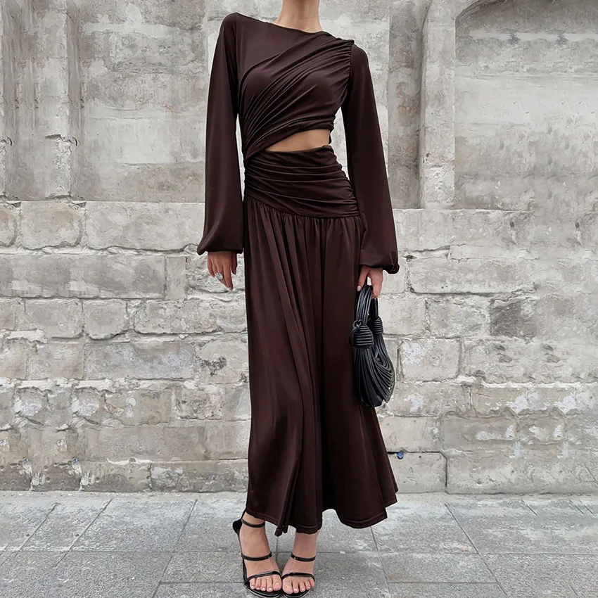 

French Pleated Waist A Pendulum Dress Waist Split Skirt