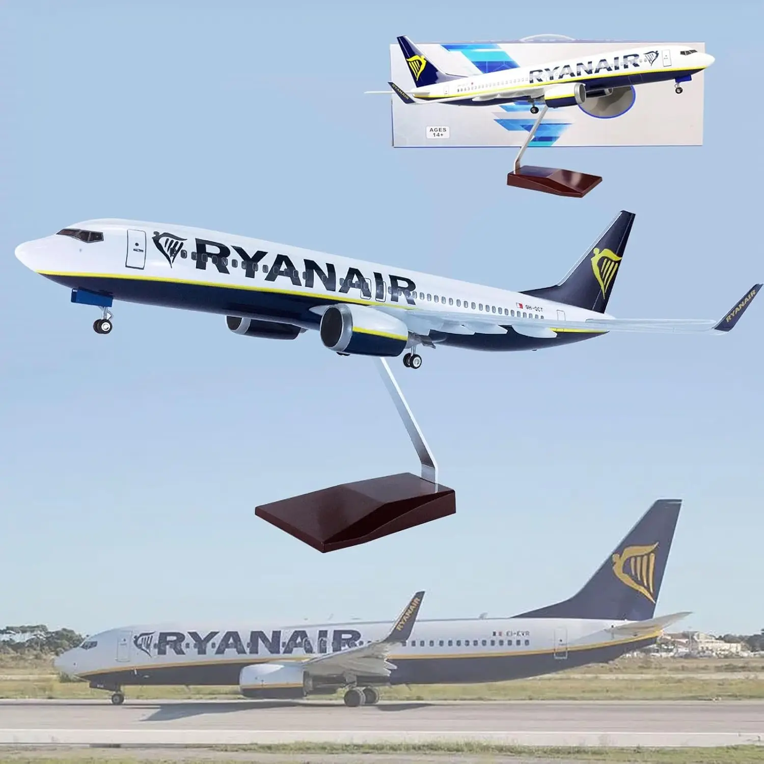 737-8 B737 Model Airplane Ryanair Ireland Airlines with Landing Gear Wheels Lights Resin 47CM Aircraft Model Collectible