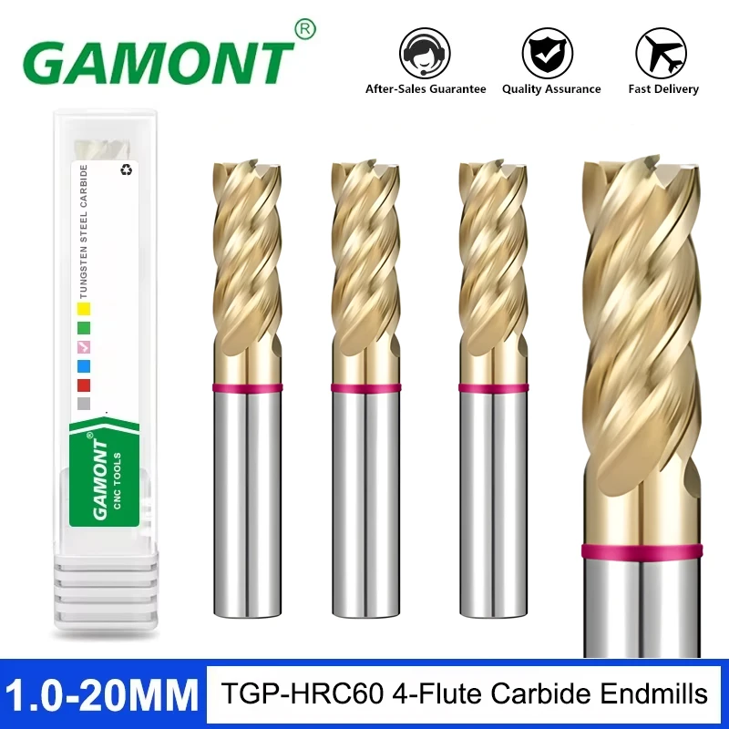 GAMONT TGP-HRC70 4F 컬러 서클 플랫 엔드 밀, 텅스텐강 카바이드 볼, AD 코팅 밀링 커터, CNC 기계식 엔드밀