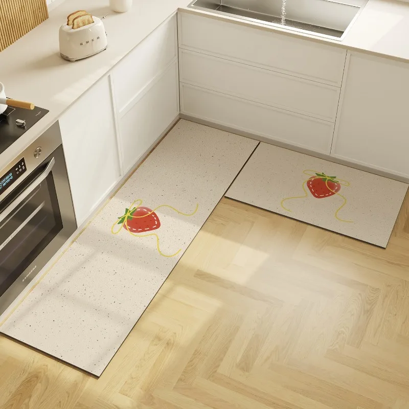 Simple Fruit Print PVC Leather Rug Waterproof Oil-proof Stain-resistant Kitchen Carpet Large Area Non-slip Floor Mats Alfombra