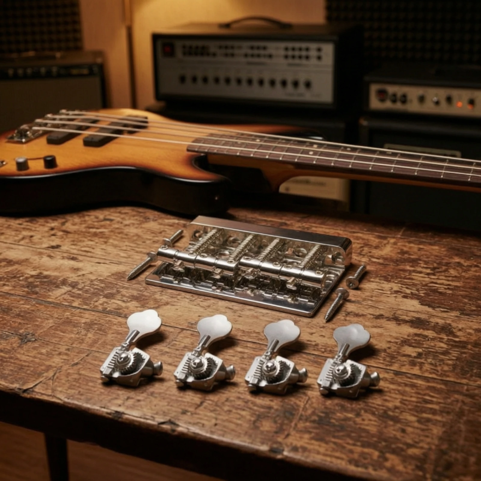 Four-String Electric Bass Bridge Increased Sustain 4-String Bass Bridge Assembly Instrument Hardware Heavy Duty