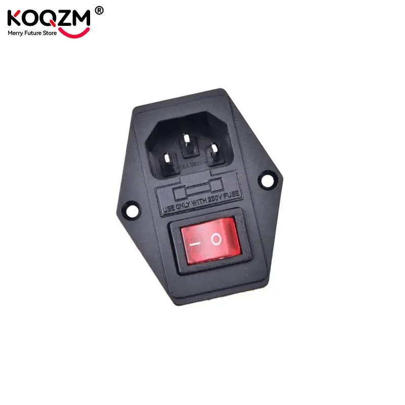 10A 250VAC 3 Pin Iec320 C14 Inlet Connector Plug Power Socket With Red Lamp Rocker Switch 10A Fuse Holder Socket Male Connector