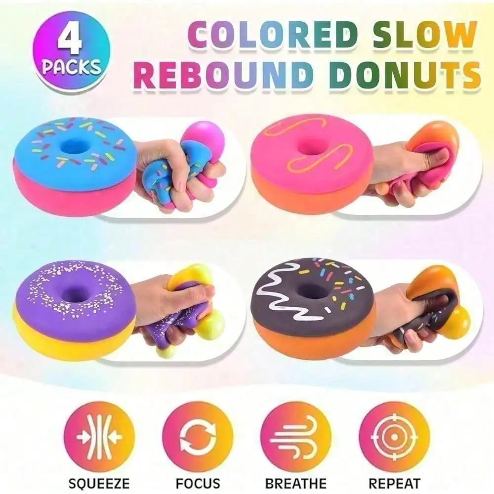 Squishy Donut Shaped Sensory Fidget Toys, Soft Elastic Silicone Squeeze Playthings with Rich Assorted Color Options, Smooth Skin Friendly Hand Gripping Decompression Accessories for Daily Mood Relaxation