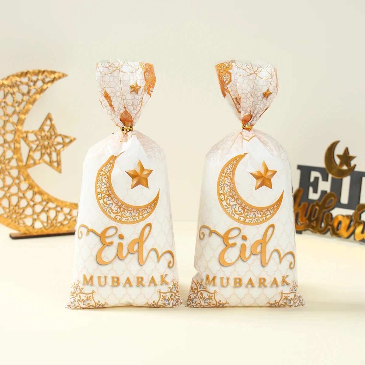 Bolsas de plástico para regalo de Eid Mubarak, 50 piezas, decoración de Ramadán, Kareem, fiesta musulmana islámica, 2024