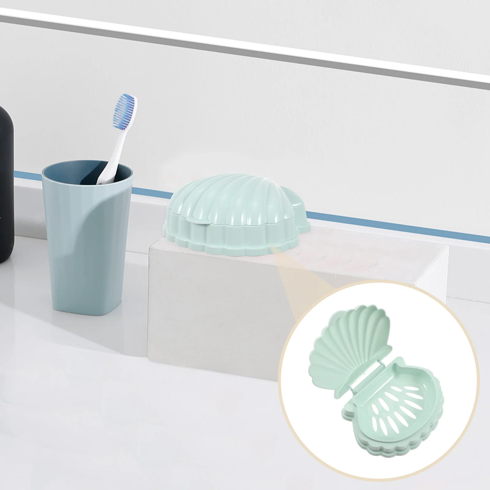 

2 Pcs Plastic PP Soap Dish Draining Case Lightweight Decorative Sea Shell Design Hollow Drainage Storage Container