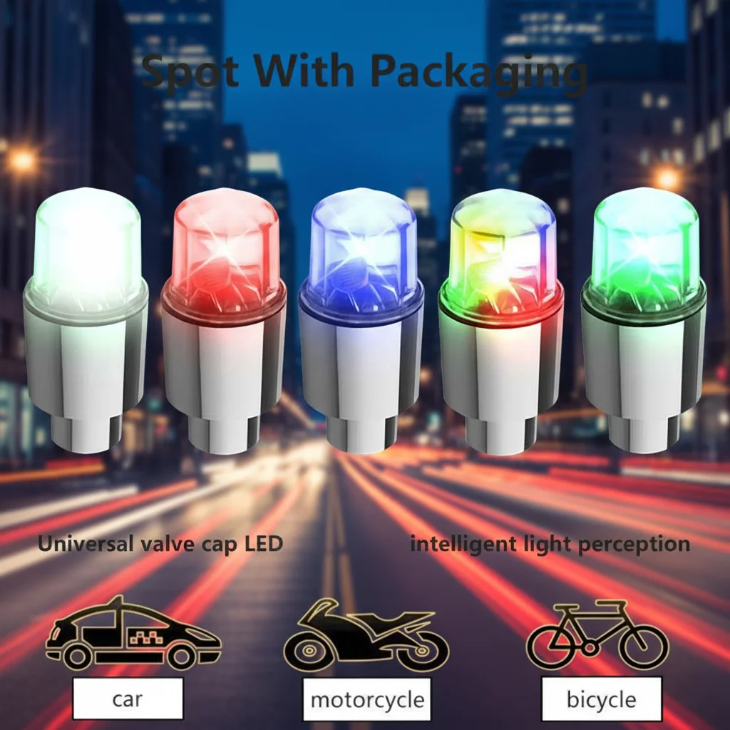 Universal LED Wheel Lights Bicycle Valve Light Car Neon Lamp Colorful Tire Valve Cover Flashing Bulb Bicycle Accessories