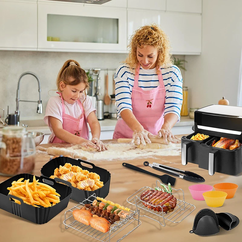 Hot Air Fryer Accessories Dual Zone Silicone Airfryer Liner Set For 5.2/3.1L Basket Oven Baking Grill Rck Cake Pan Bread Molds