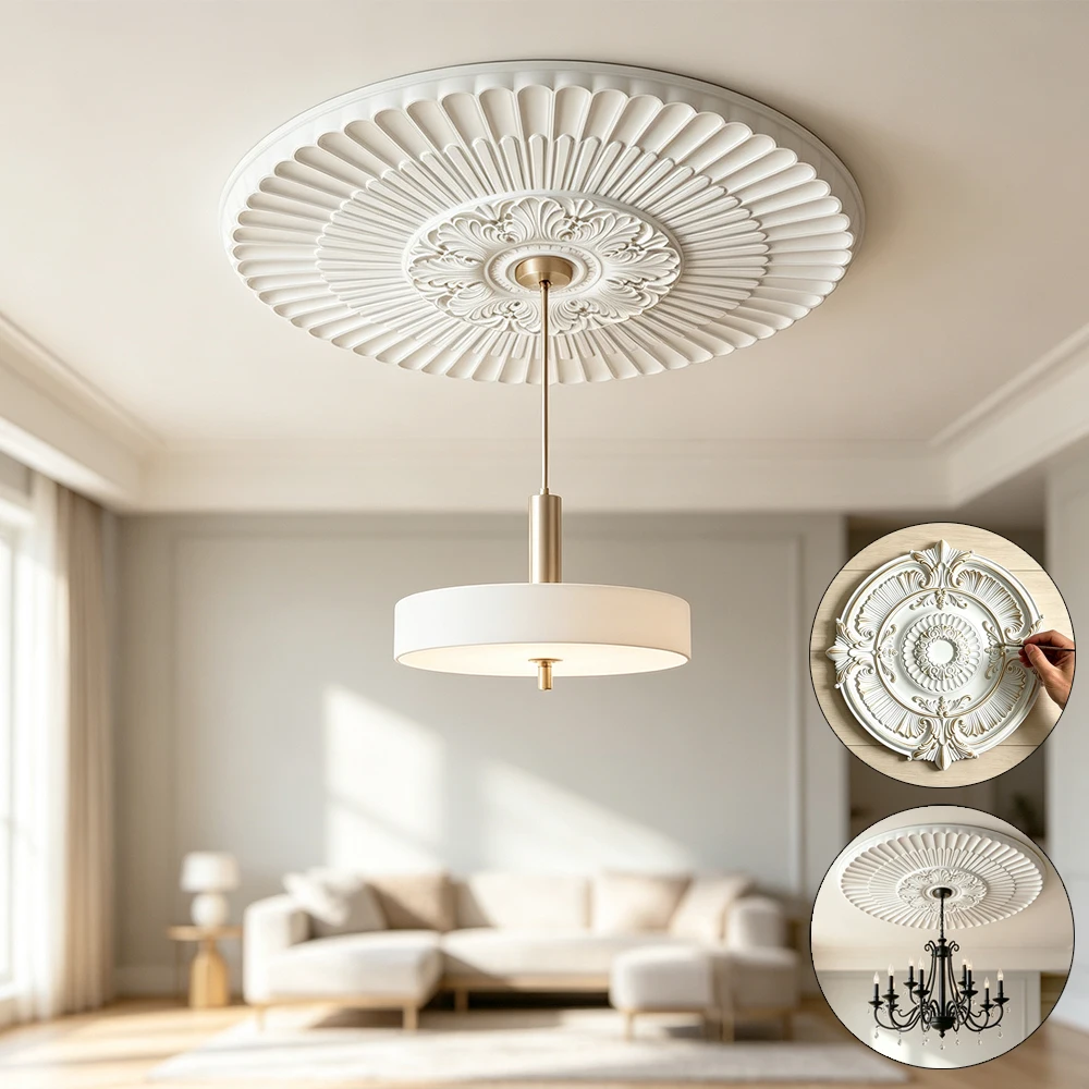 PU Ceiling Medallion Decorative Paintable Home Ceiling Light Medallion for Chandelier Ceiling Fan Light Fixture Decoration