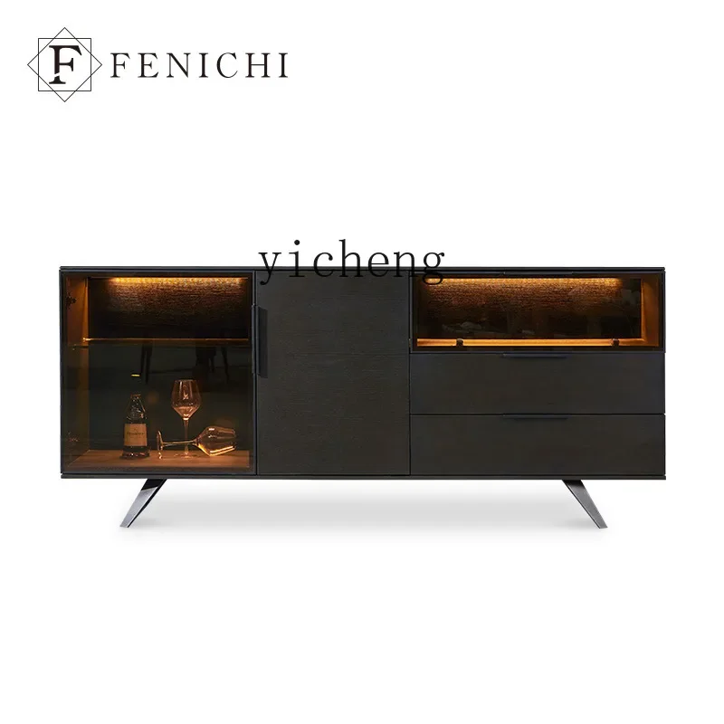 

ZC minimalist solid wood glass dining side cabinet tea cabinet modern simple living room storage storage cabinet