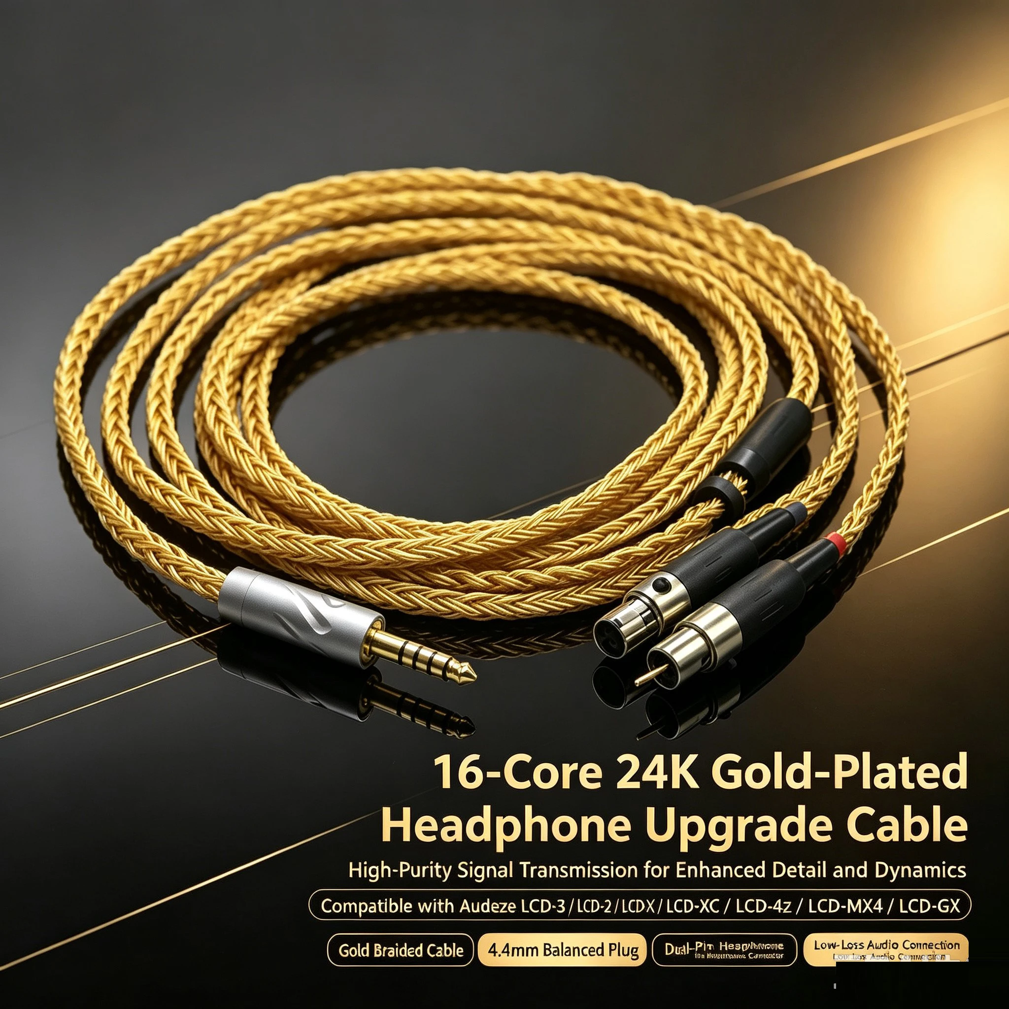 16 Core  24k Gold Plated Earphone Cable For Audeze LCD-3 LCD-2 LCD-X LCD-XC LCD-4z LCD-MX4 LCD-GX Headphone