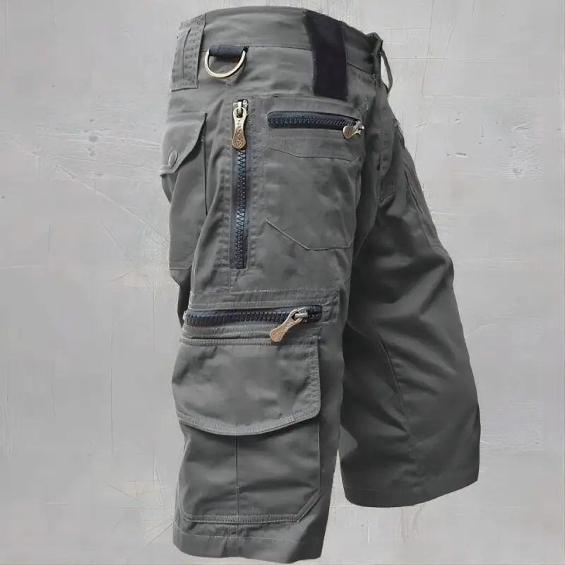 New Military Green Outdoor Work Pants Men\'s Camouflage Solid Color Training Shorts Summer Multi Mouth Bag Military Style Shorts