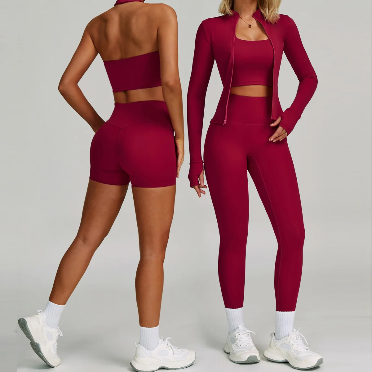

Yoga Set Women Suit Long Sleeve Jackets Push Up Workout Sportswear Female Sports Gym Legging Fitness Bra Crop Top Athletic Wear