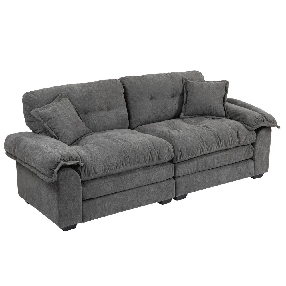 213cm Chenille Diepzittende Sofa met Dubbellaagse Kussens, 2-zitsbank voor Kleine Woonkamers, Appartementen & Kantoren - afbeelding 2