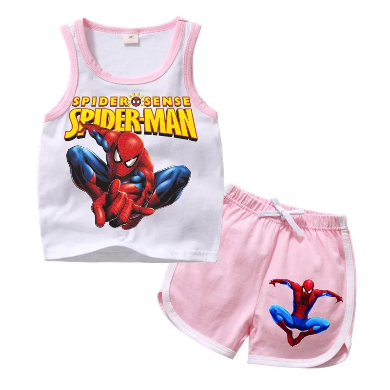 Disney New Spider Man Summer Baby Boys  Short Sleeve T-shirt Jeans Sets Clothes   Children\'s Vest Set