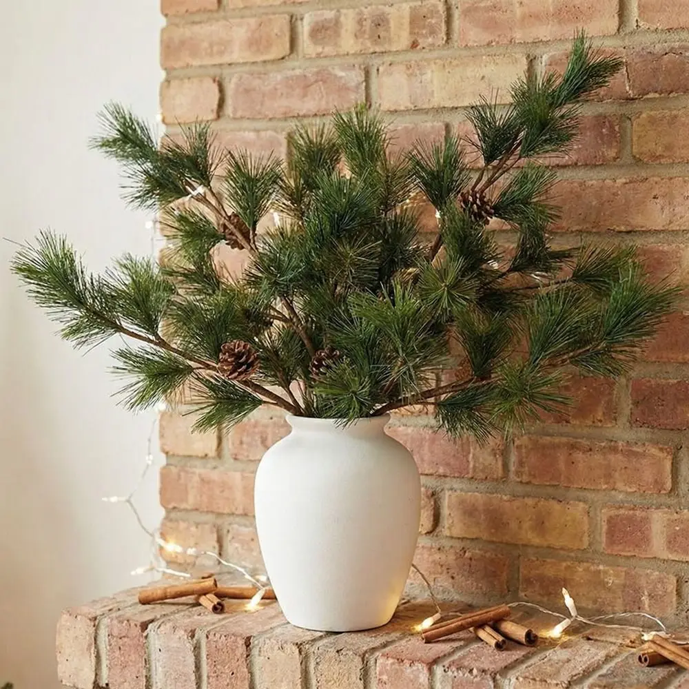 Realistic Artificial Pine Branch with Pine Cones Chinese Style Faux Pine Plant Plastic Fake Pine Branches Office Decor