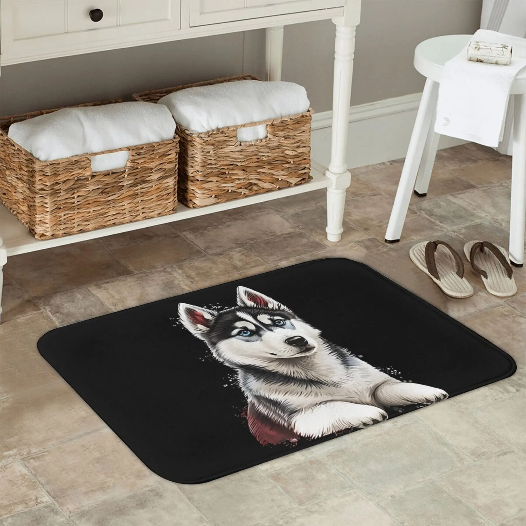 Cute Husky Non-Slip Floor Mat - Indoor and Outdoor Absorbent Foot Mat Suitable for Home Decoration, Durable and Stylish