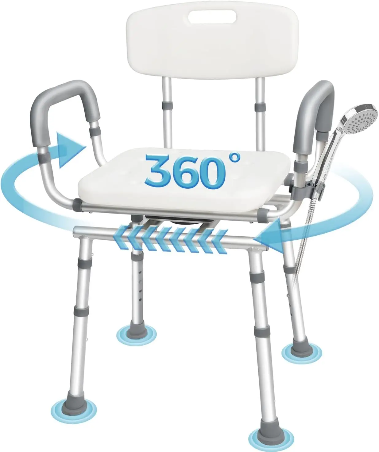

Swivel Shower Chair with Arms & Back, Heavy Duty 450lbs for Elderly Disabled Adults