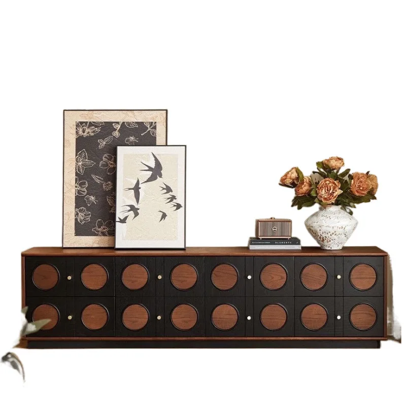 

French retro solid wood TV cabinet combination living room household small apartment floor-to-ceiling American TV locker storage