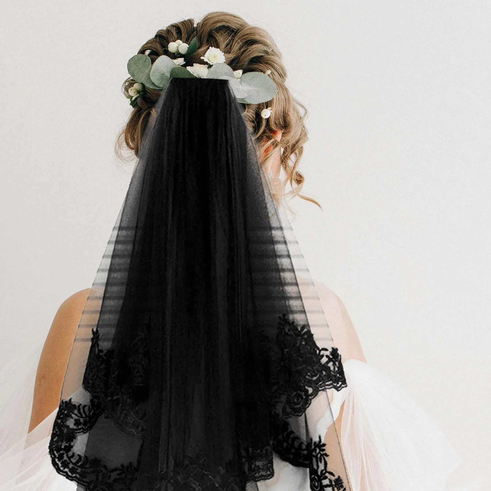 

Black Short Lace Veil for Women Halloween Witch Headwear Retro Costume Party Accessory Lightweight Polyester Bridal Wedding