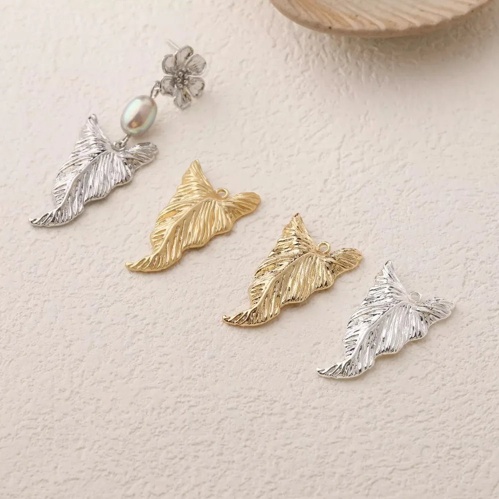 4PCS Dainty Leaf Charm Earrings Jewelry Making Pendants Findings Supplies DIY Brass 14k Gold Plated Accessories