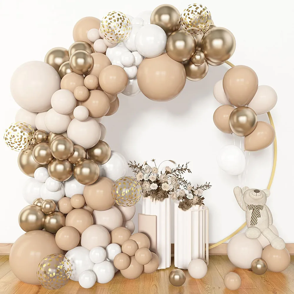 153 Pieces of White Sand Balloon Garland Arch Set, Different Sizes 45.72 30.48 cm Beige Cream Champagne Gold Latex Metal Confetti Balloon Suitable