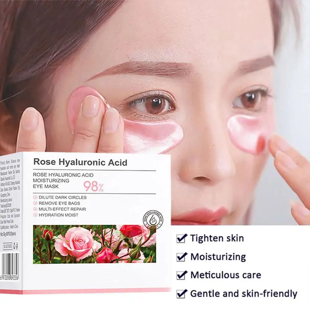 30Pairs Rose Hyaluronic Acid Eye Mask Moisturizing Skin Bags Puffiness Brighten Care Anti-Wrinkle Eye Dark Nourish Circles U1A2