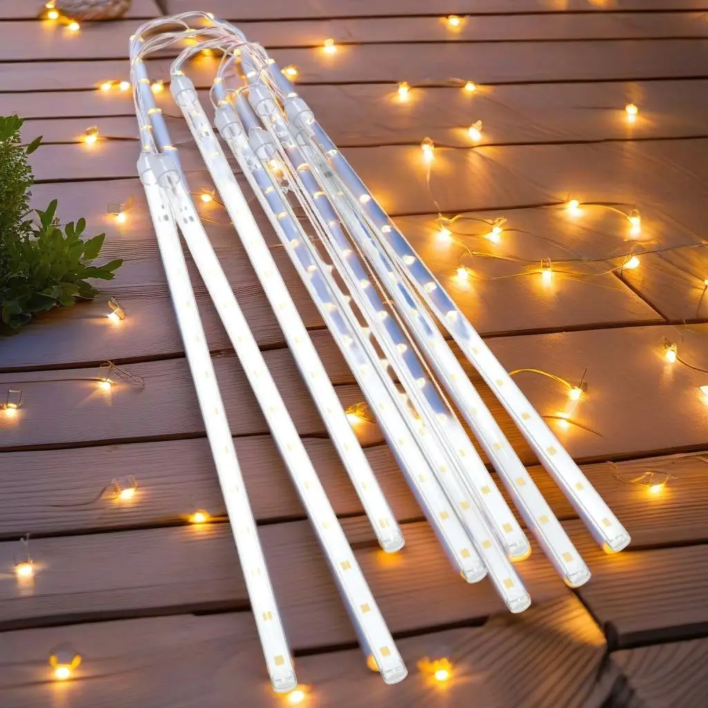 

8pcs 1ft Warm White Meteor Shower Lights - 192 LEDs for Indoor & Outdoor Decor