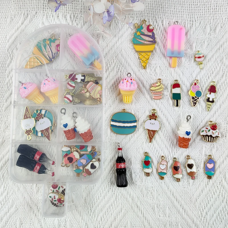 

ApeUr Mixed 36pcs/Box Popsicle Ice Lolly Enamel Metal Charms Ice Cream Resin Pendants Jewelry Making DIY Keychain Materials SET