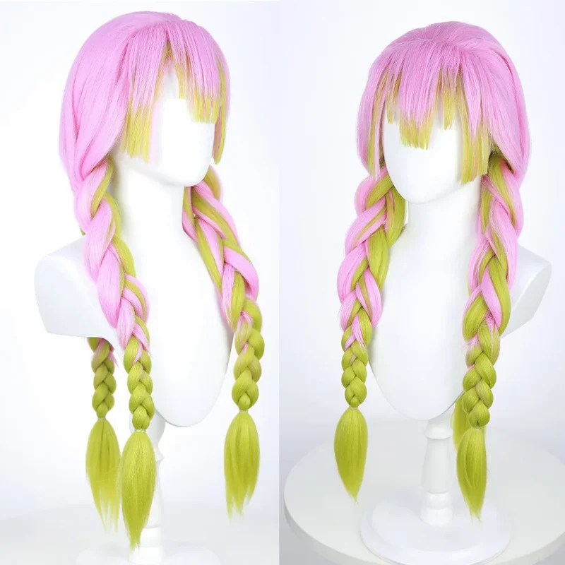 Mitsuri Kanroji parrucca Cosplay Demon Slayer Anime capelli colorati doppia coda di cavallo treccia Halloween cartone animato giapponese regali Cosplay