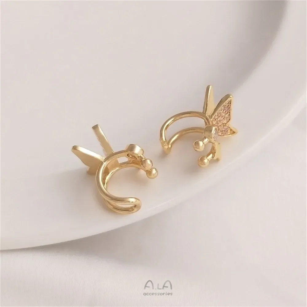 

14K Gold Inlaid with Zircon, Starry Moon Butterfly, No Ear Hole, Ear Bone Clip, Fish Tail, Pearl Ear Clip, DIY Earrings E126