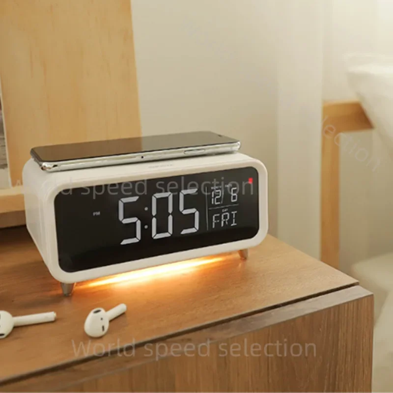 Wireless Charging Colorful Atmosphere Bedside Clock Light Dormitory Multi-function Touch Adjustment Plug-in Night Light