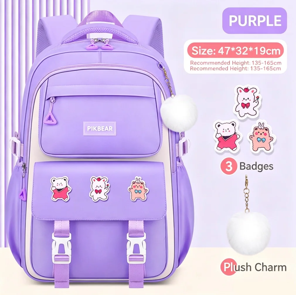 Cute Backpack with Pendant  Waterproof Large Capacity Primary School Bag Lightweight Travel Rucksack 2026 New Style